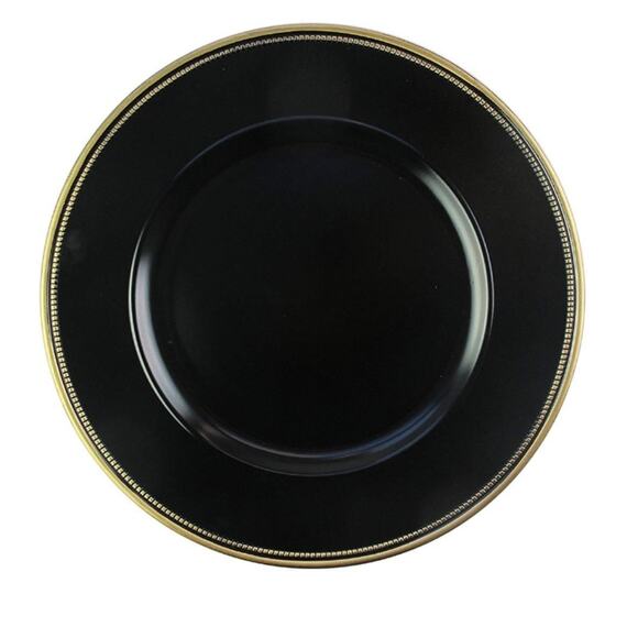 NWT 4 piece Black/Gold Edge Plates 13" - Picture 3 of 7